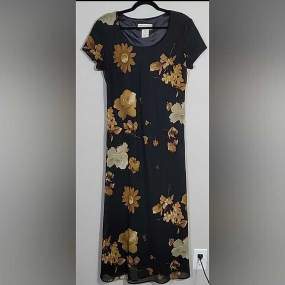 Y2K Vintage Whimsigoth Fairycore Maxi Dress Size 14LM/L Brown Black Floral 90s